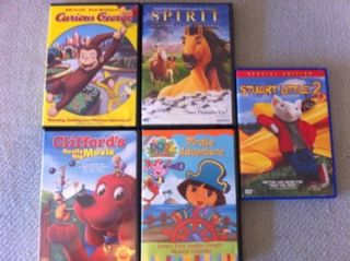  FIVE Kids DVDs Curious George, Clifford , Dora, Stuart Little, Spirit