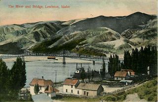 Lewiston Idaho ID 1907 Clarkston Bridge Snake River Vintage Postcard
