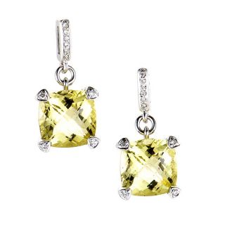 18K White Gold Lemon Citrine Diamond Drop Earrings