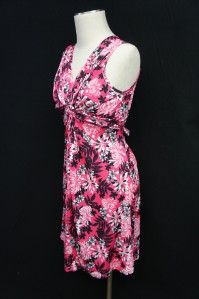 Claudia Richards Black Pink White Floral Design Sleeveless Dress Sz S