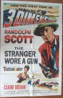 Randolph Scott Claire Trevor Orig 3D Stranger Wore A Gun Western 1sh