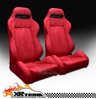 2pc T R Type Simulated Suede Red Sport Racing Bucket Seats Sliders