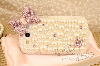 Handmade Cute Bowknot Pearl Diamond Crystal Case for Samsung Galaxy S3