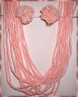 Vintage 50s w Germany Pink Beads Torsade Necklace Set