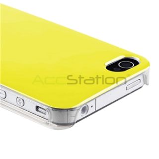 Yellow w Clear Side Hard Case Cover Screen LCD Film Guard for iPhone 4