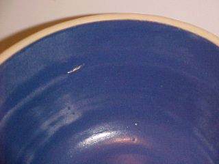 Small Stoneware Bowl 6 3/4 inch Blue USA Yellowware Crock Picket Fence