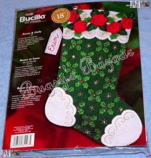 Bucilla Roses and Holly Felt Christmas Stocking Kit