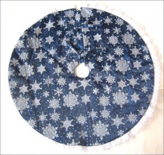 Christmas Tree Skirt 22 Tabletop DK Blue w Silver Snowflakes Custom