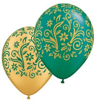Damask Poinsettia A Round Gold & Green Christmas Balloons x 5 £3.00