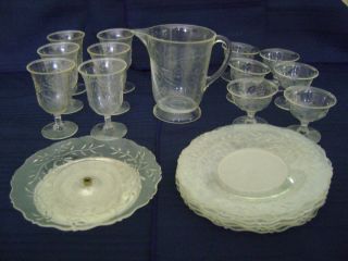 1950s BANNER Childrens Clear Plastic Glasses Plates Lazy Susan Pitcher