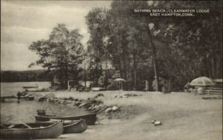 East Hampton Ct Clearwater Lodge Bathing Beach Canoes Postcard