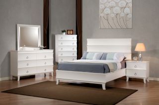 Holland Queen Bedroom White Finish Platform Bed Contemporary 5 Piece