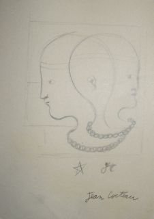 Original pencil drawing w COA Jean Cocteau signed Picasso era