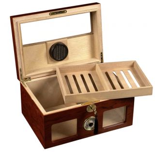 Cigar Humidor 120 Ct Walnut Clear Top and Front View