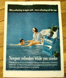 1962 Newport Cigarette Ad Swimming Boating Theme