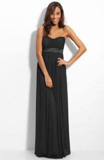 JS Boutique Strapless Beaded Mesh Gown