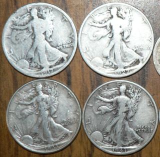 Liberty Walking 90% Silver Half Dollars   1917, 1927 S, 1943, 1943 D