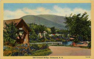 Colebrook New Hampshire NH 1937 Old Covered Bridge Vintage Linen