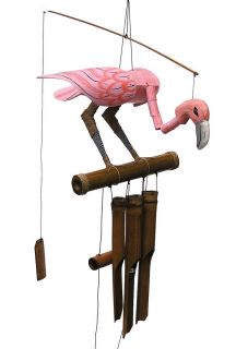 Cohasset Pink Flamingo Bobbing Head Bamboo Wind Chime