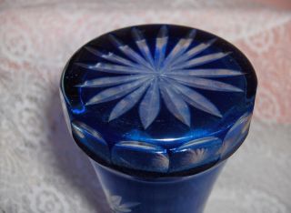 Up for sale is a beautiful vintage Bohemian lead cut glass cobalt blue