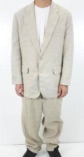 Claiborne Mens Tan Beige Linen Suit Pleated Pant 34x31 Cuffed Pant 42L