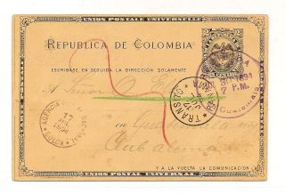 Colombia XF Stationery Transit Panama 1894 to Guatemala