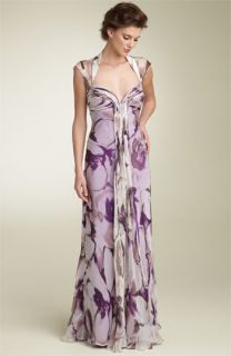 Nina Austin Beaded Print Silk Chiffon Gown