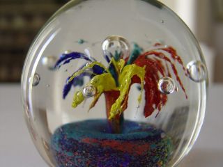 Colorful Round Glass Paperweight Palm Tree Design 1