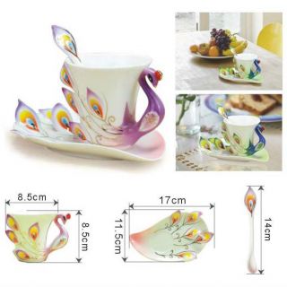 Unique Peacock Coffee Tea Set Cup Saucer Spoon Chinese Classical