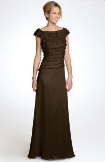 Cachet Off Shoulder Tiered Chiffon Gown