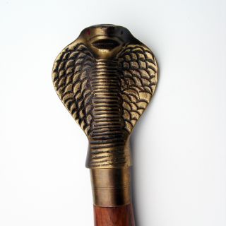 Vintage Solid Brass Cobra Snake Head Walking Stick Cane