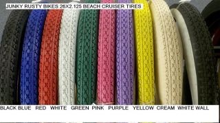  125 Beach Cruiser Bike Tires Solid Color Tan Red Blue Pink