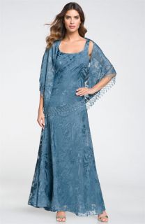 Alex Evenings Sequin Lace Overlay Dress with Shawl