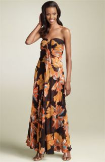 Donna Ricco Strapless Silk Maxi Dress