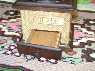 Vintage Hand Crank Coffee Grinder Mill Unique Covered in Burlap