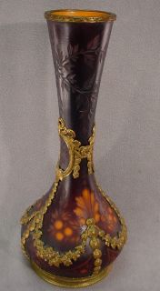 Antique French glass bronze vase A Combe as 3543