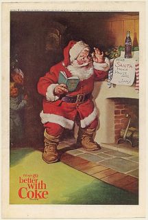 1963 Coke Santa Claus Coca Cola Bottle Fireplace Kids Note Christmas
