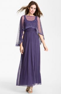 Patra Scoop Neck Mesh Gown & Embellished Cape