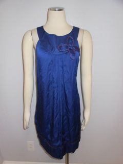 Collective Concepts Anthropologie Royal Blue Embroidered Pleat Dress M
