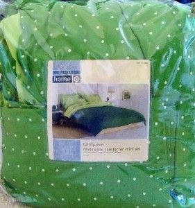 Casual Home Reversible Comforter Set New Full Queen Green White Polka