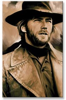 Clint Eastwood Western Signed Canvas Painting 30 x 18