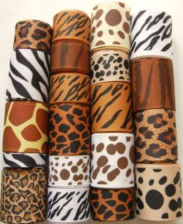 20 yd Animal Print Grosgrain Ribbon Lot Zebra Leopard