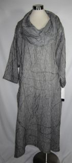 XL IC by Connie K Gray Gray Black Linen Textured Cowl Neck Long Dress