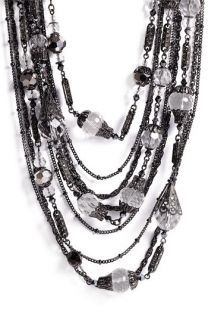 Sequin Silver Deco Multi Row Chain Necklace
