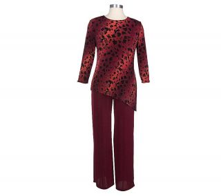 Citiknits Animal Print Asymmetrical 3/4 SleeveTunic and Solid Pants 