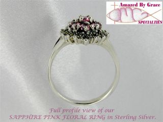  sapphire pink floral cluster ring with marcasite accents sz 8 9 10