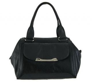 Makowsky Cobra Embossed Leather Satchel with Haircalf Detail 