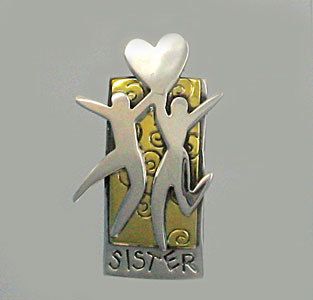  Silver Far Fetched Sister Love Pin Discontinued Design