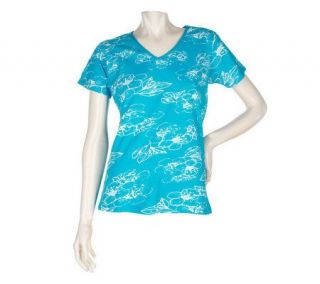 Denim & Co. Short Sleeve Floral Print V Neck T shirt —
