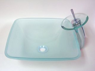 New 17x17 Frosted Square Style Bathroom Tempered Glass Vessel Sink